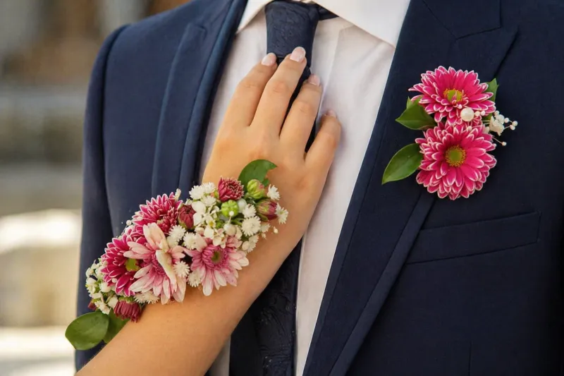 Brazalete botonier personalizado para novios y acompañantes