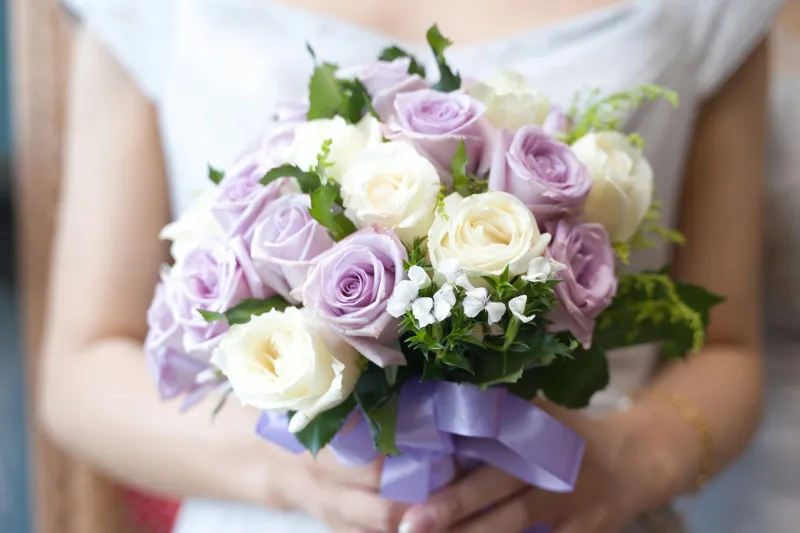 Ramo Suave de Rosas Lila y Blancas Finas